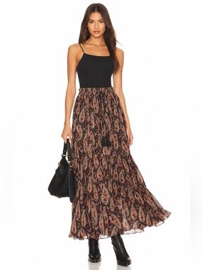 ZARA Boho Paisley Tiered Maxi Skirt | Drawstring Waist | Size xs